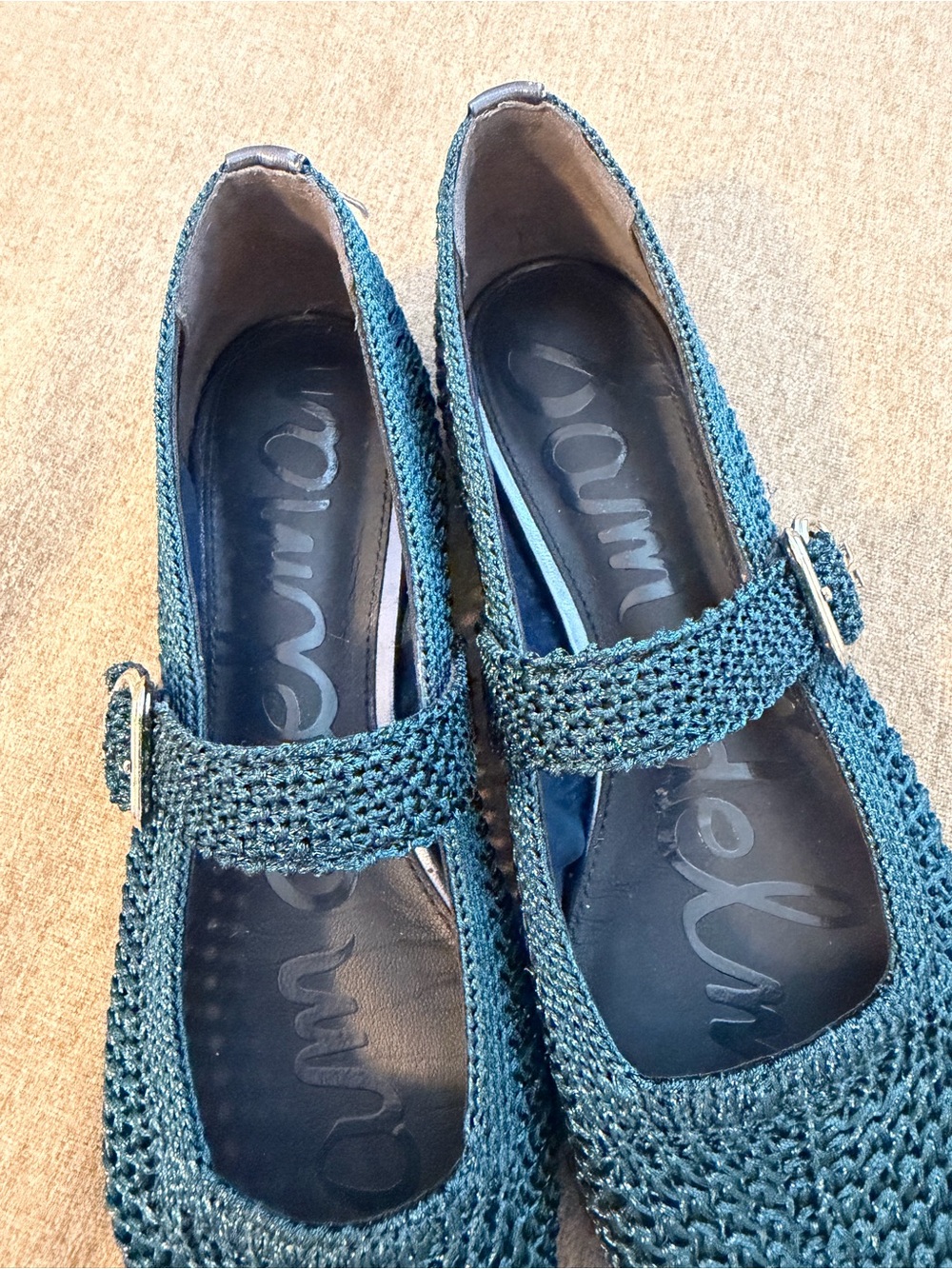 Sam Edelman Michaela Knit Mary Jane Flat in Metallic Navy Woven Fabric. Size 7.5 - Picture 2 of 7